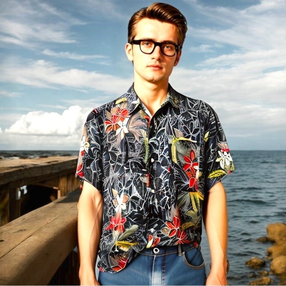 Columbia Linen Blend Tropical Hawaiian Style Resort Shirt Size XL - Picture 8 of 9